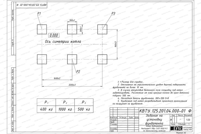 Котел на угле дровах 1.45 МВт с колосниками фундамент